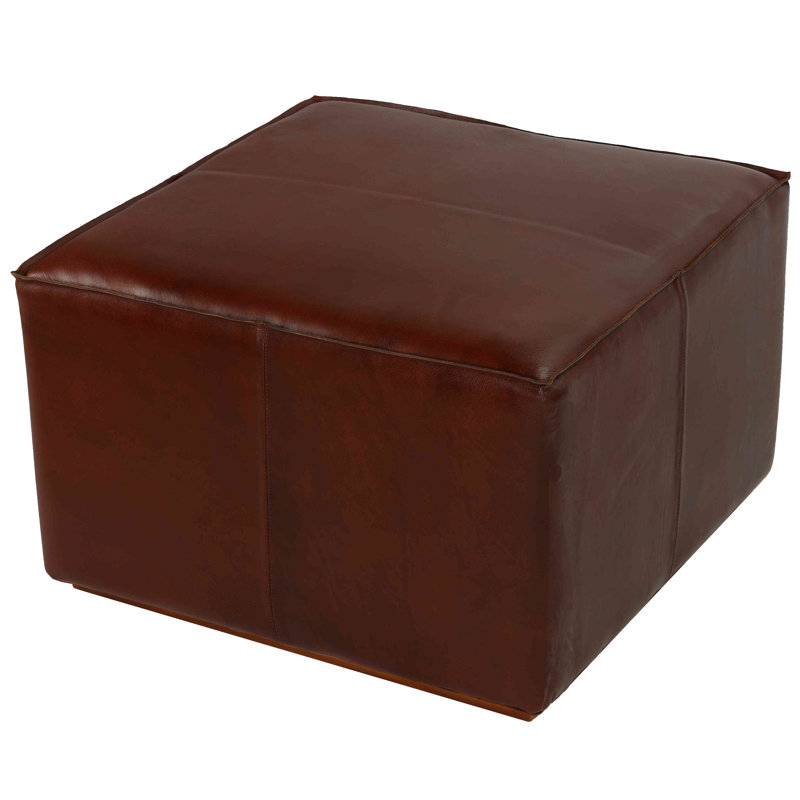 Nikola Large Square Brown Genuine Leather Ottoman