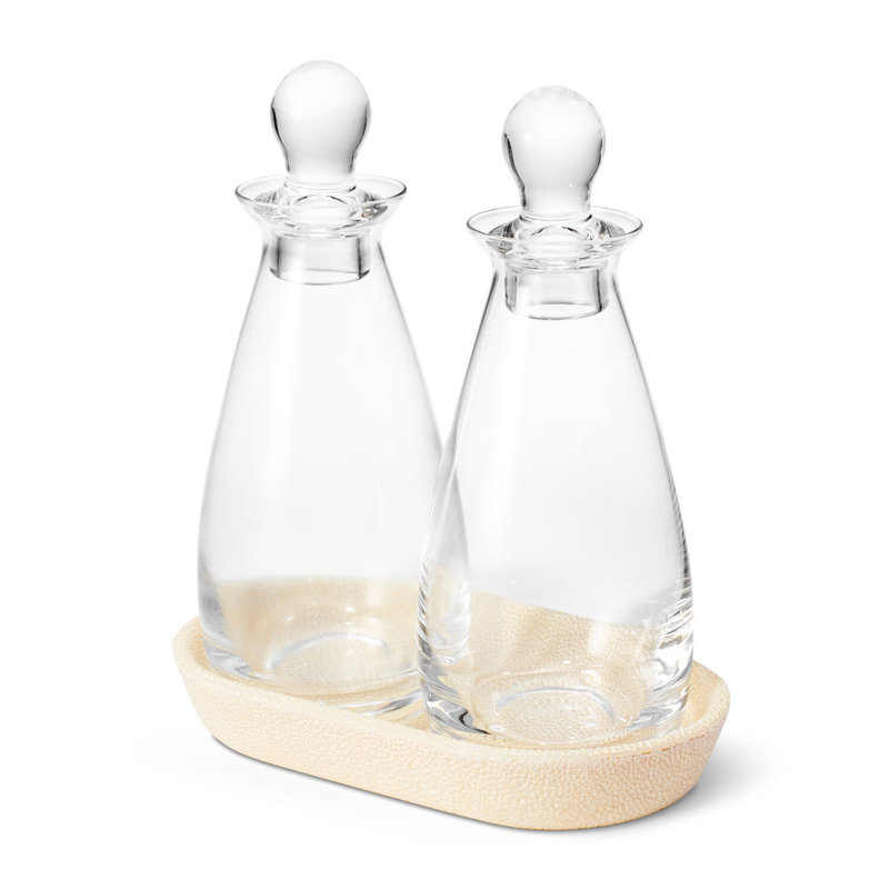 Cream Shagreen Glass Oil and Vinegar Cruet Set
