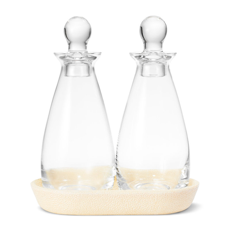 Cream Shagreen Glass Oil and Vinegar Cruet Set