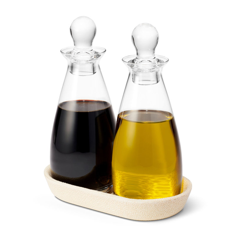 Cream Shagreen Glass Oil and Vinegar Cruet Set