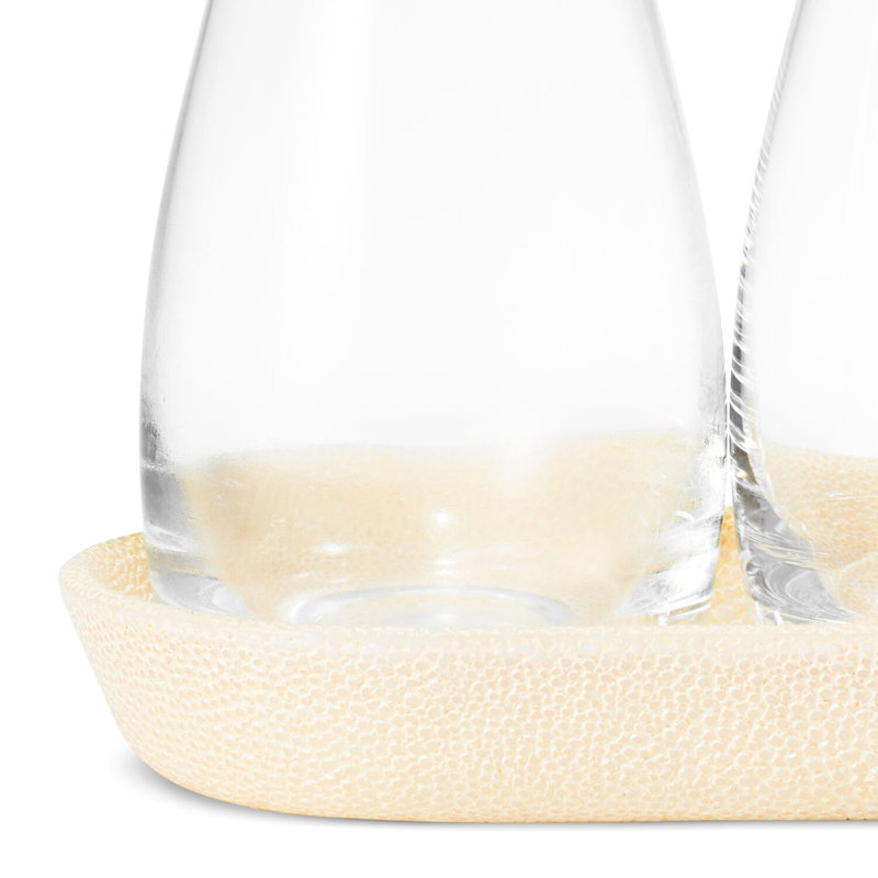 Cream Shagreen Glass Oil and Vinegar Cruet Set