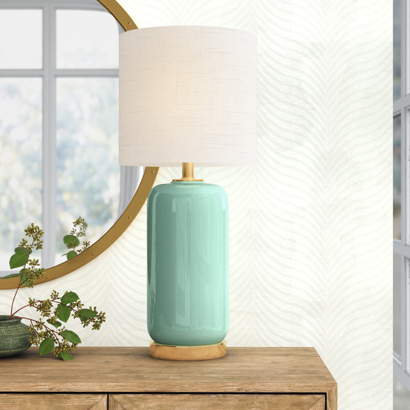 Bell 26" White Ceramic Table Lamp with Fabric Drum Shade