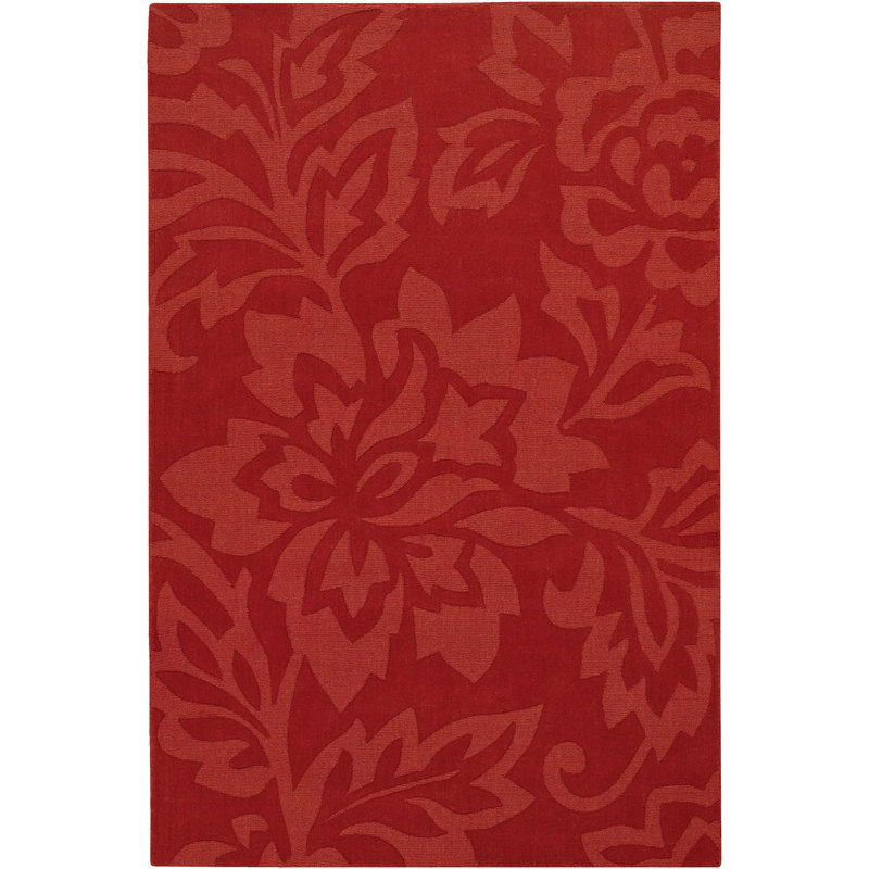 Handmade Jaipur Floral Wool Rug 7' x 10' in Red