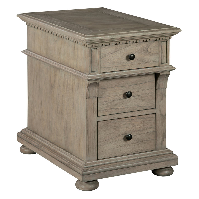 Traditional Brown Mindi Wood Side Table with 3 Drawers