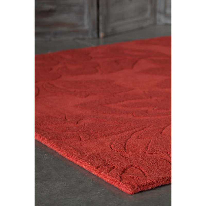 Handmade Jaipur Floral Wool Rug 7' x 10' in Red