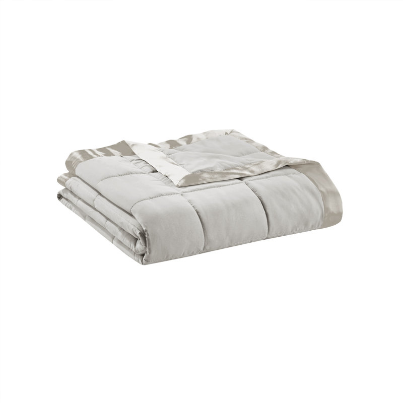 King Size Gray Down Alternative Blanket with Satin Trim
