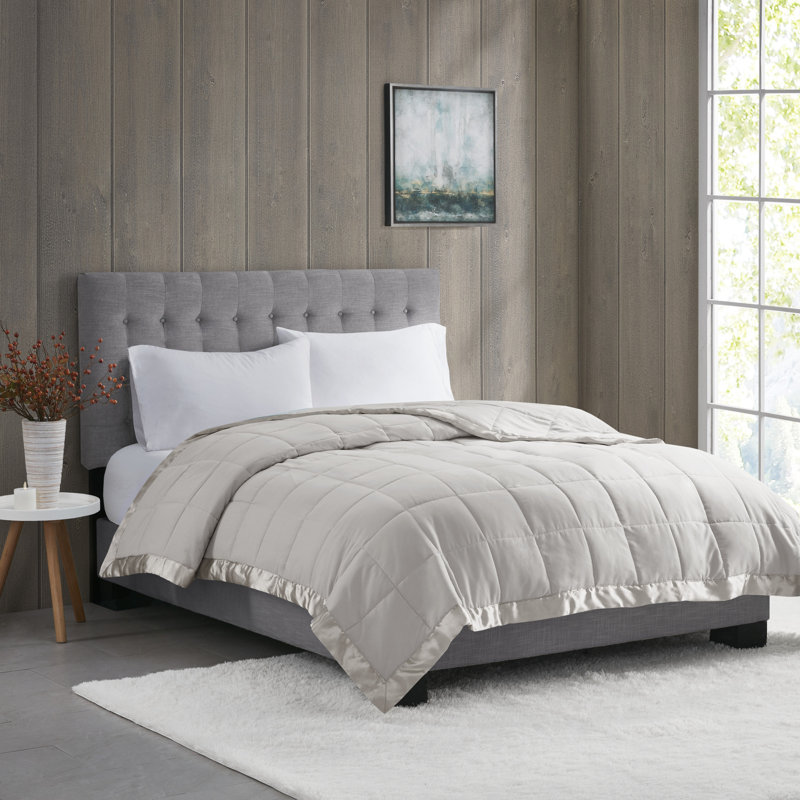 King Size Gray Down Alternative Blanket with Satin Trim