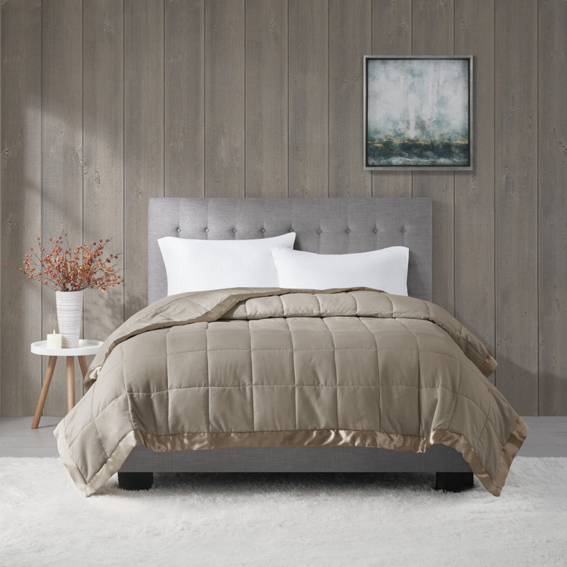 Twin Brown Down Alternative Blanket with Satin Trim