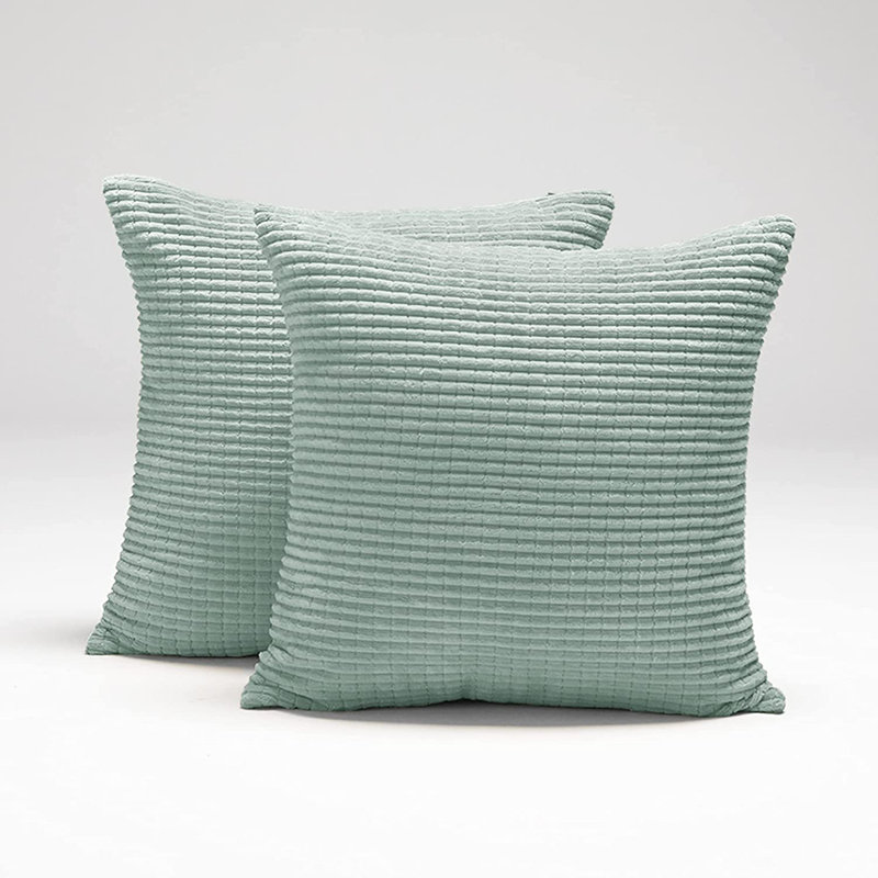Coral Green Corduroy Stripe Euro Pillow Covers, Set of 2