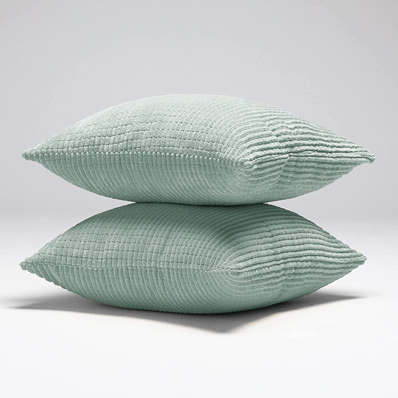 Coral Green Corduroy Stripe Euro Pillow Covers, Set of 2