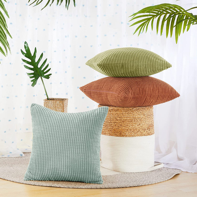 Coral Green Corduroy Stripe Euro Pillow Covers, Set of 2