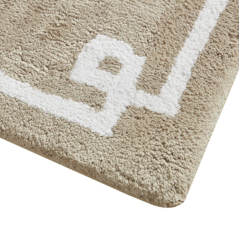 Beige Cotton Tufted Geometric Border Bath Rug
