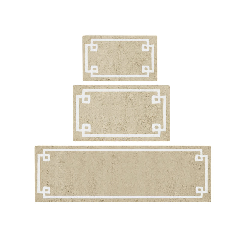 Beige Cotton Tufted Geometric Border Bath Rug