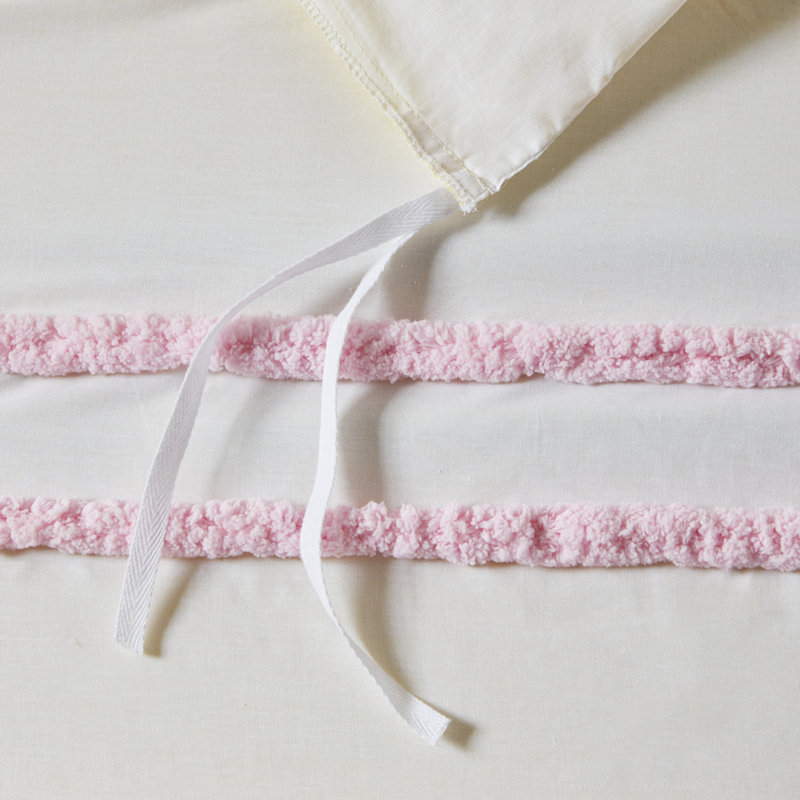 Pink Cotton Chenille Trim Full/Queen Duvet Cover Set