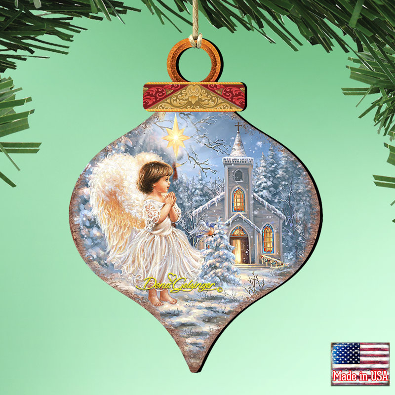 Angel at the Chapel Birch Wood Ornament Set