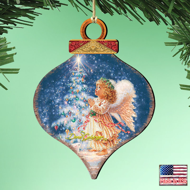 Light of Christmas Angel Birch Wood Ornament Set