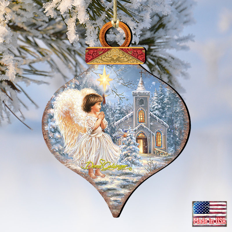 Angel at the Chapel Birch Wood Ornament Set