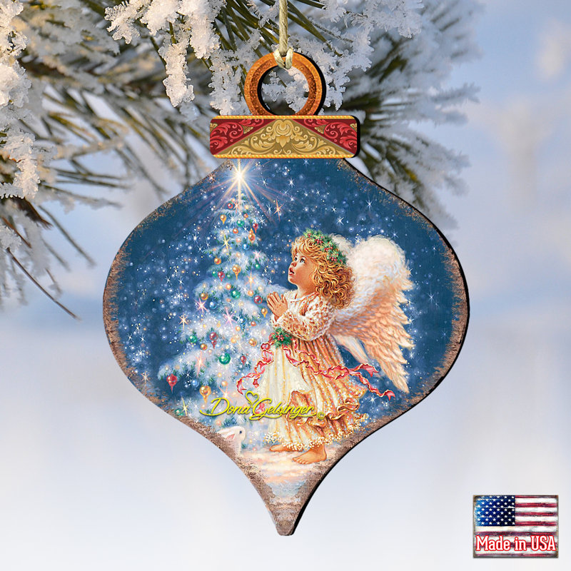 Light of Christmas Angel Birch Wood Ornament Set