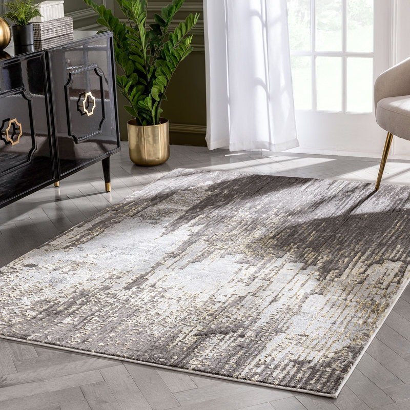 Modern Abstract Geometric 5' x 7' Gray Synthetic Area Rug