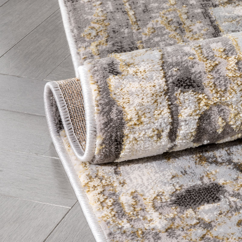 Modern Abstract Geometric 5' x 7' Gray Synthetic Area Rug