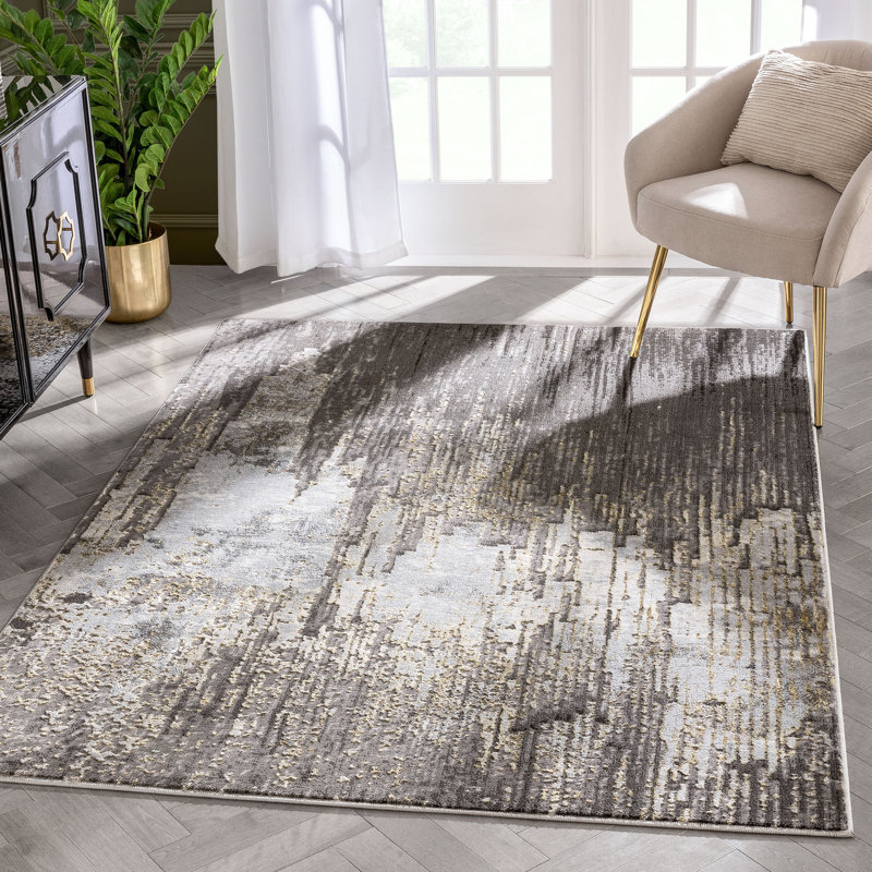 Modern Abstract Geometric 5' x 7' Gray Synthetic Area Rug