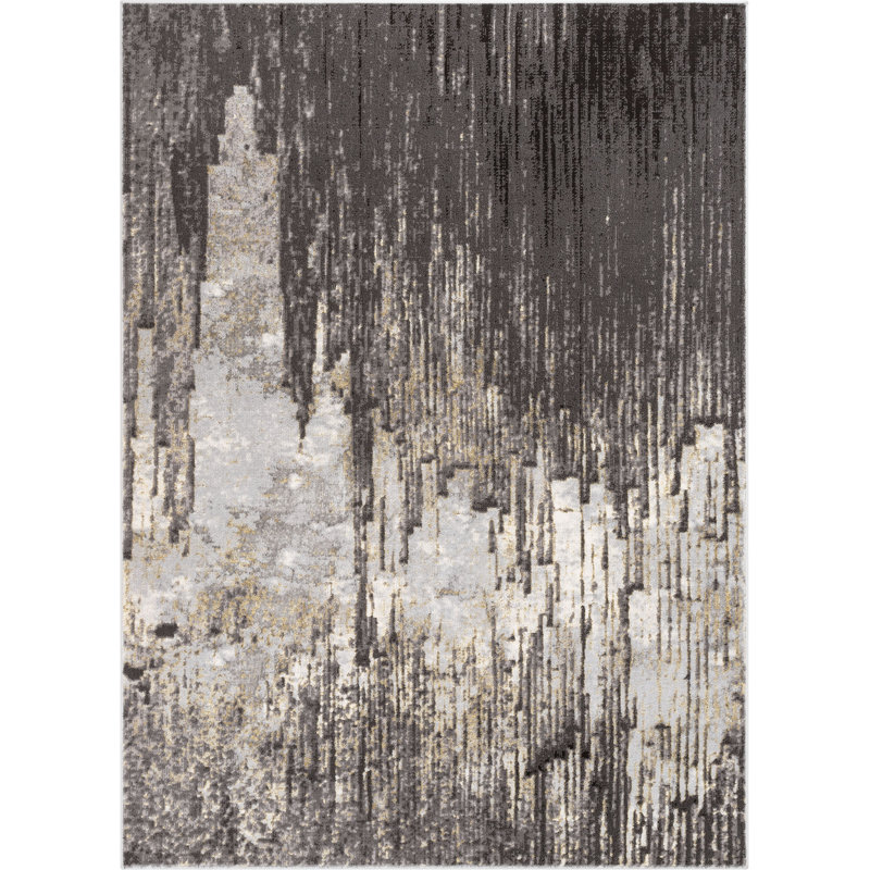 Modern Abstract Geometric 5' x 7' Gray Synthetic Area Rug