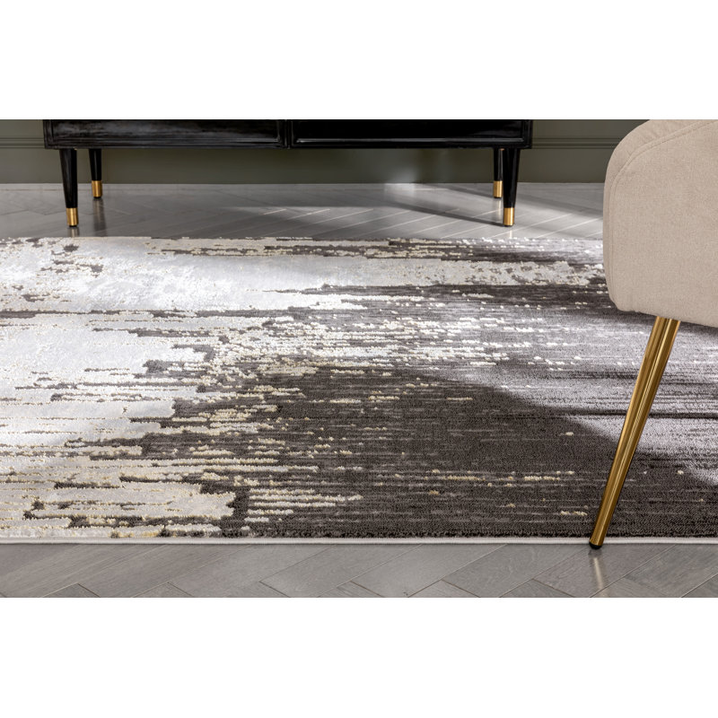 Modern Abstract Geometric 5' x 7' Gray Synthetic Area Rug