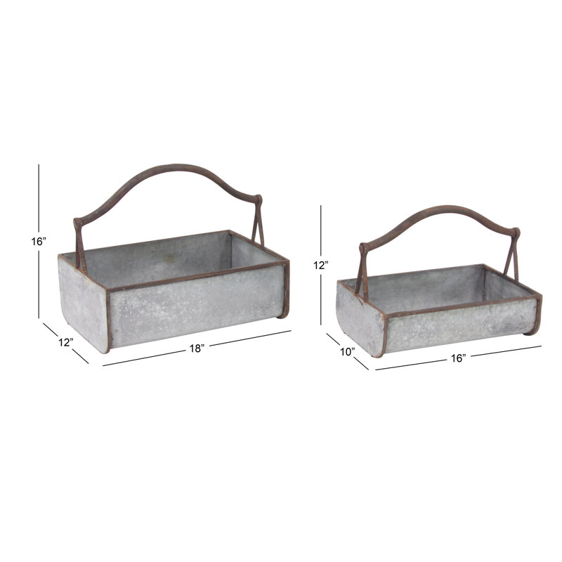 Farmhouse Grey Metal Indoor/Outdoor Planter Set, 16" & 18"