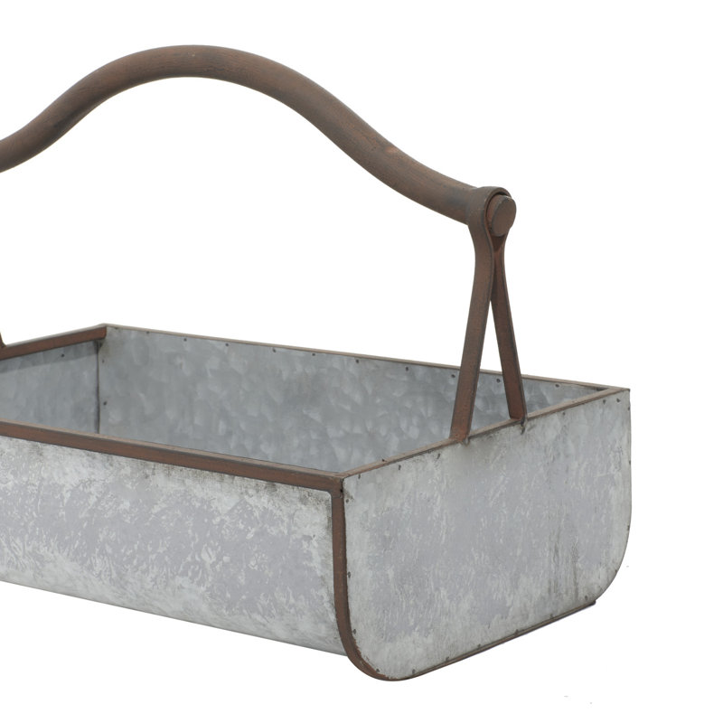 Farmhouse Grey Metal Indoor/Outdoor Planter Set, 16" & 18"