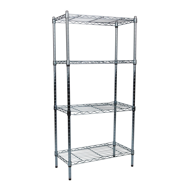 Industrial 4-Tier Chromed Steel Adjustable Shelving Unit, Silver