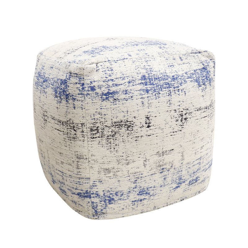 Grandcanyon Ivory and Blue Cotton Square Pouf