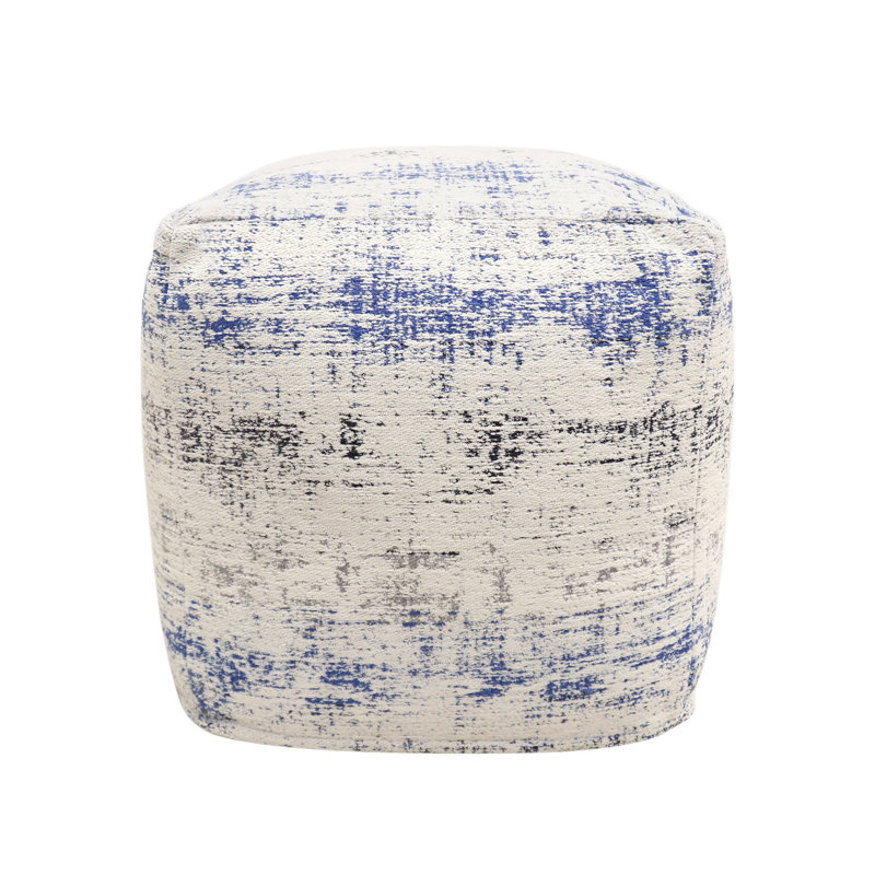 Grandcanyon Ivory and Blue Cotton Square Pouf