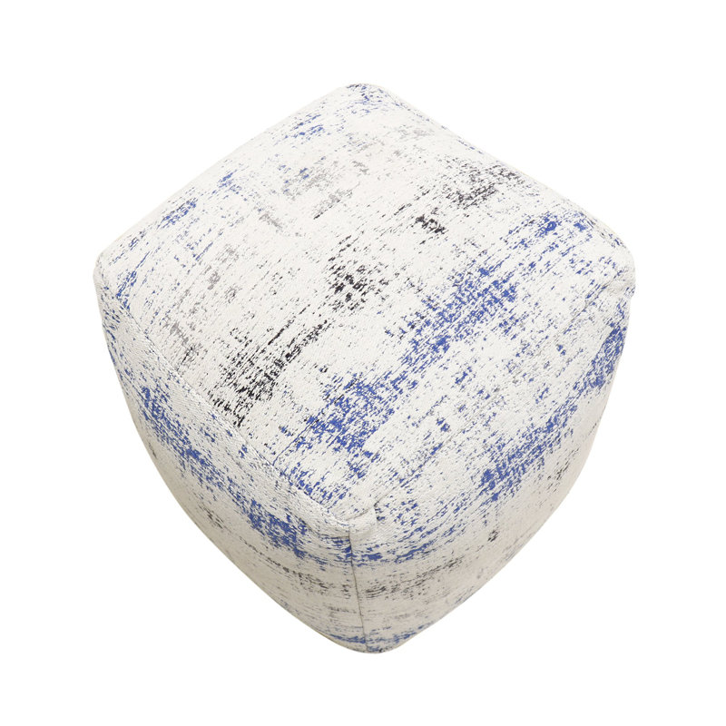 Grandcanyon Ivory and Blue Cotton Square Pouf