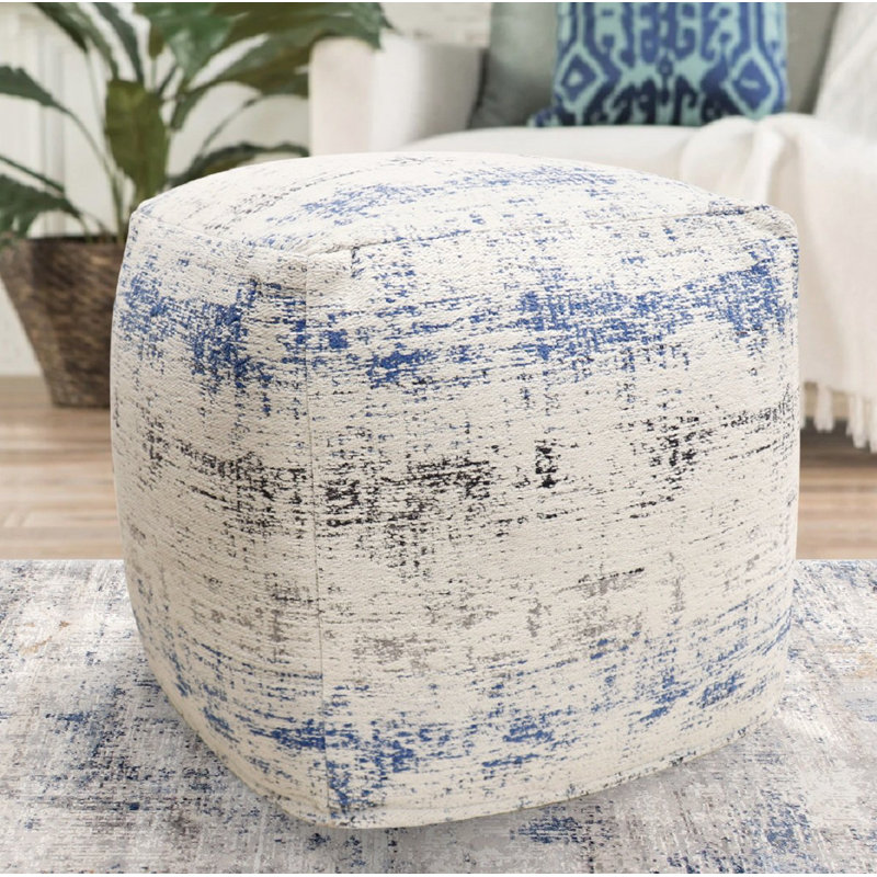 Grandcanyon Ivory and Blue Cotton Square Pouf