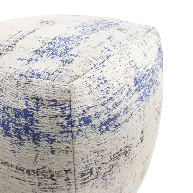 Grandcanyon Ivory and Blue Cotton Square Pouf