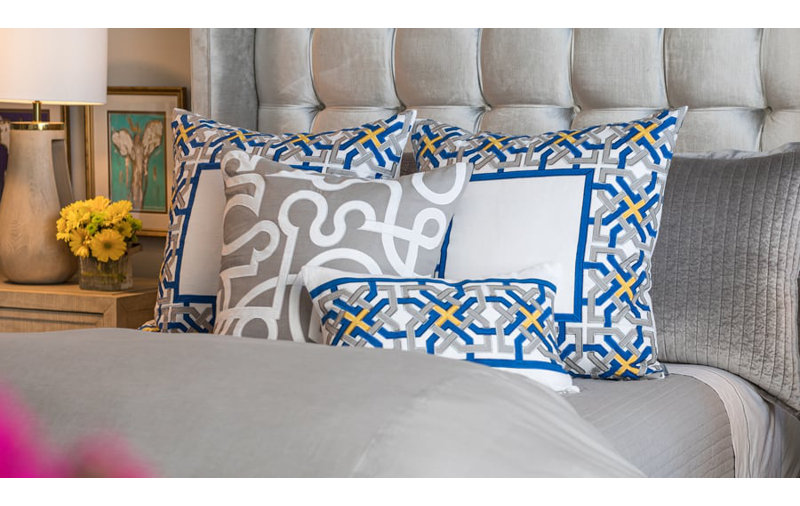 Light Gray and White Linen Velvet Square Pillow