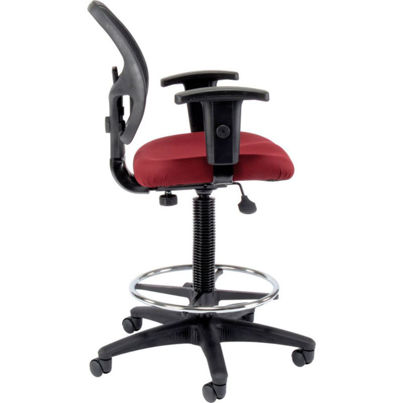 Red Adjustable Height Mesh Drafting Stool with Fabric Seat