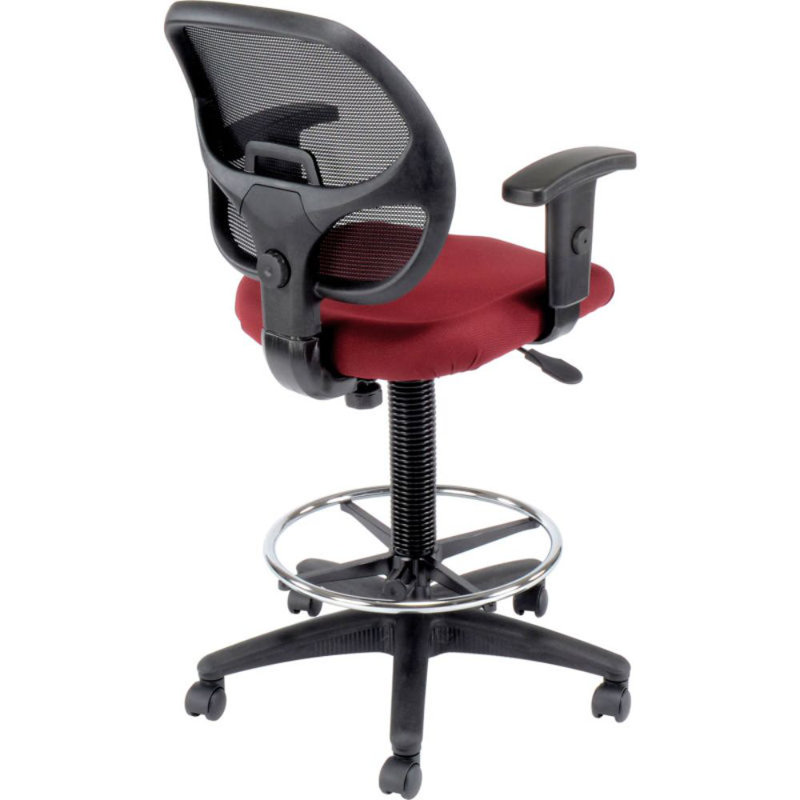 Red Adjustable Height Mesh Drafting Stool with Fabric Seat
