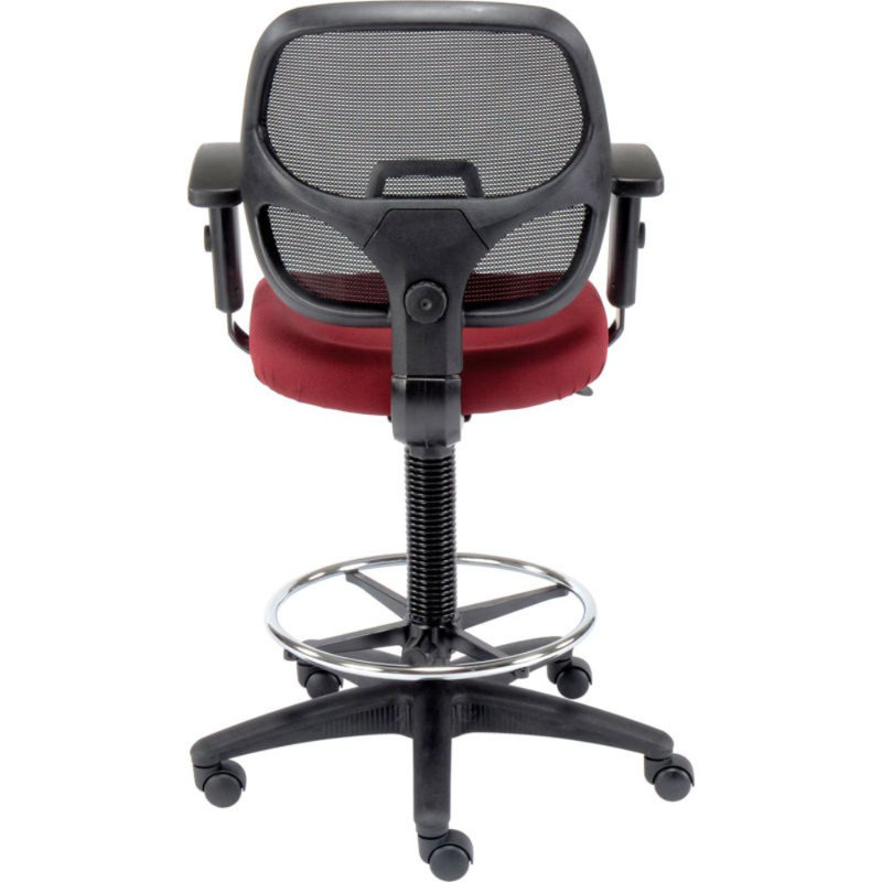 Red Adjustable Height Mesh Drafting Stool with Fabric Seat