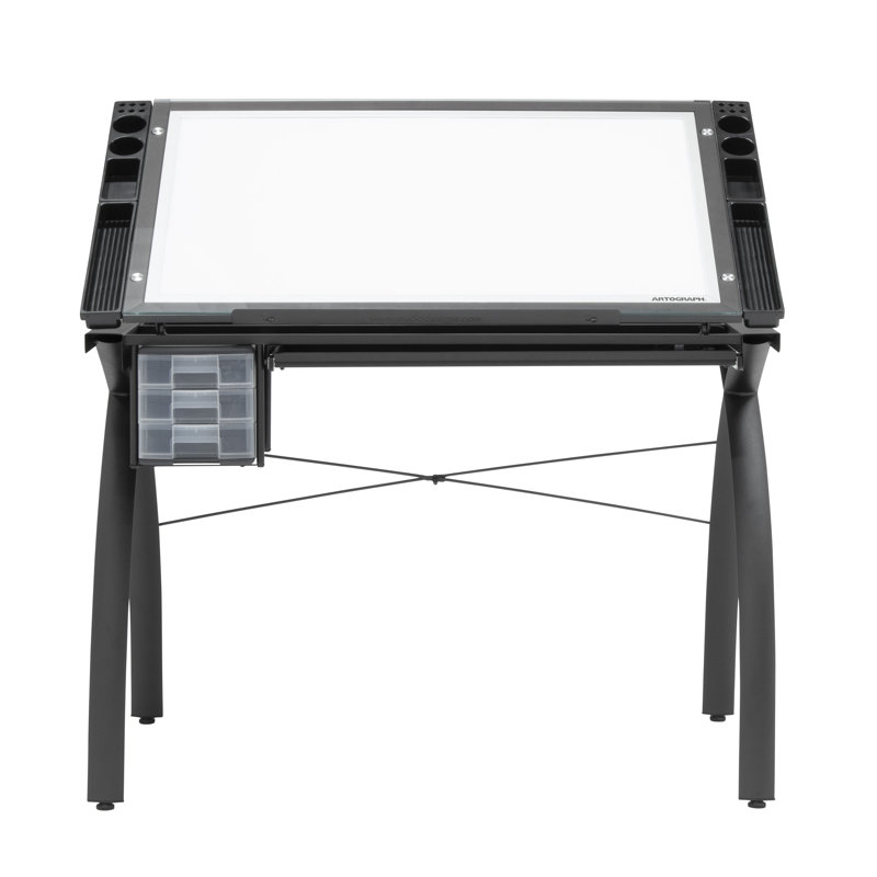 Agustina 43.25'' Brown Glass Top Adjustable Light Desk with Metal Base
