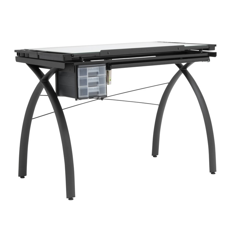Agustina 43.25'' Brown Glass Top Adjustable Light Desk with Metal Base
