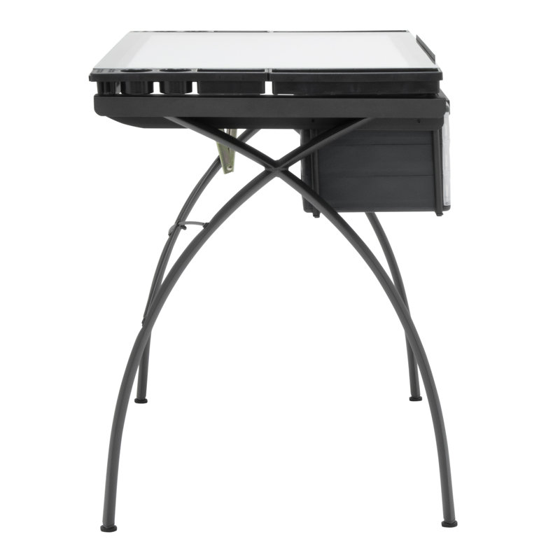 Agustina 43.25'' Brown Glass Top Adjustable Light Desk with Metal Base