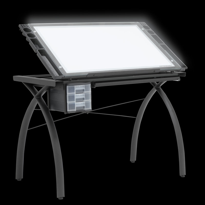 Agustina 43.25'' Brown Glass Top Adjustable Light Desk with Metal Base