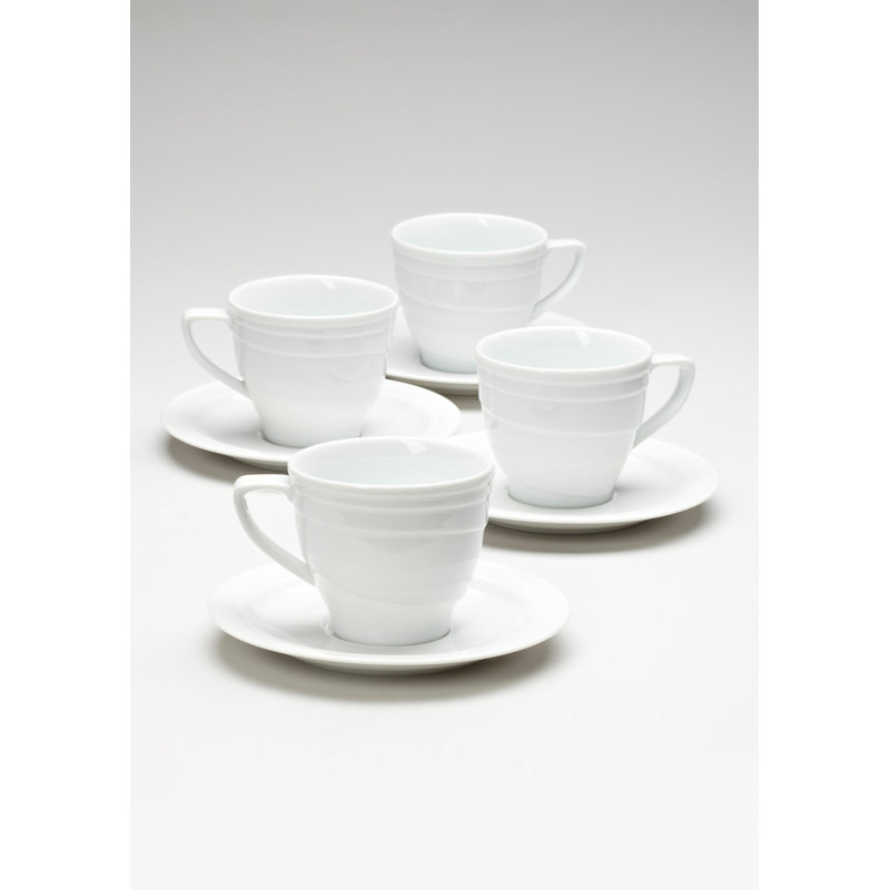 Elan White Ceramic Tea Cups with Saucers, Set of 4