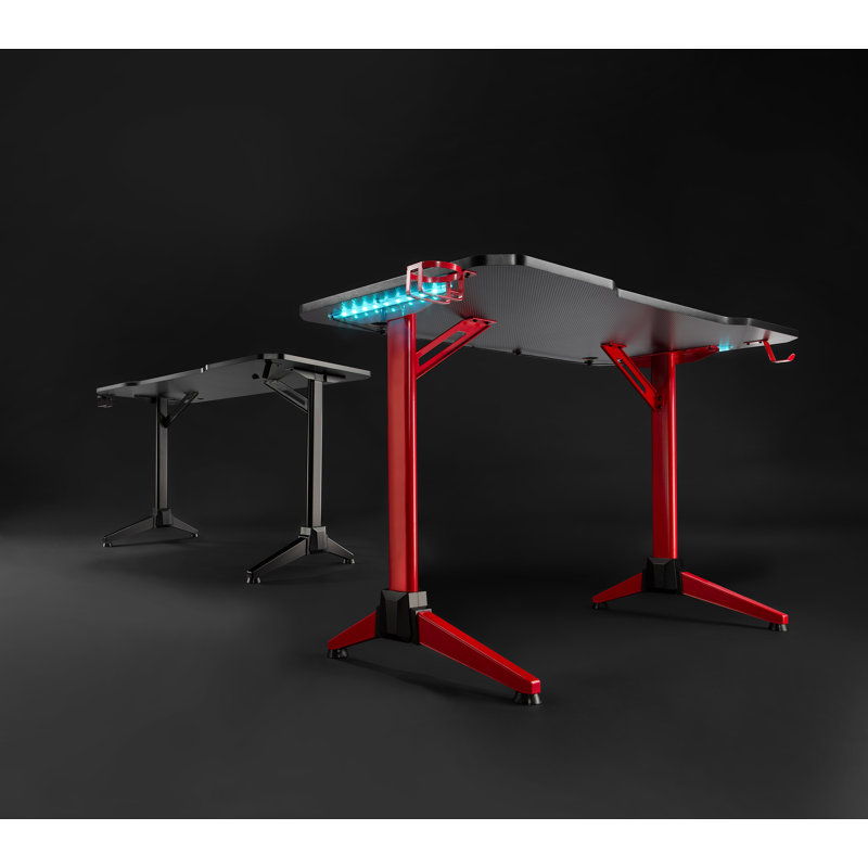 47.2" T-shaped Black Metal Gaming Desk with Cup Holder & Headphone Hook