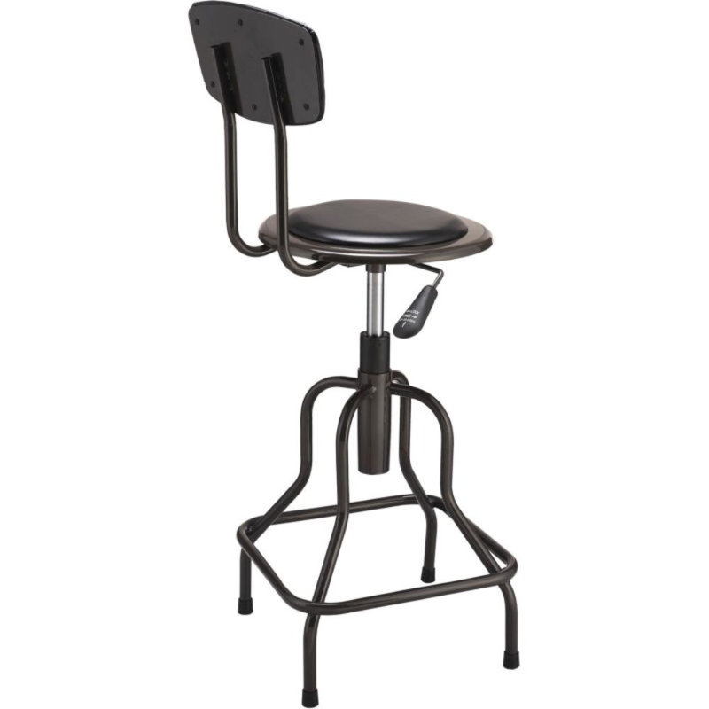 Charcoal Gray Steel Industrial Stool with Black Vinyl Backrest