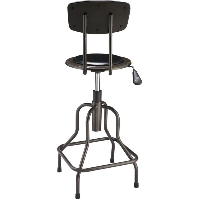 Charcoal Gray Steel Industrial Stool with Black Vinyl Backrest