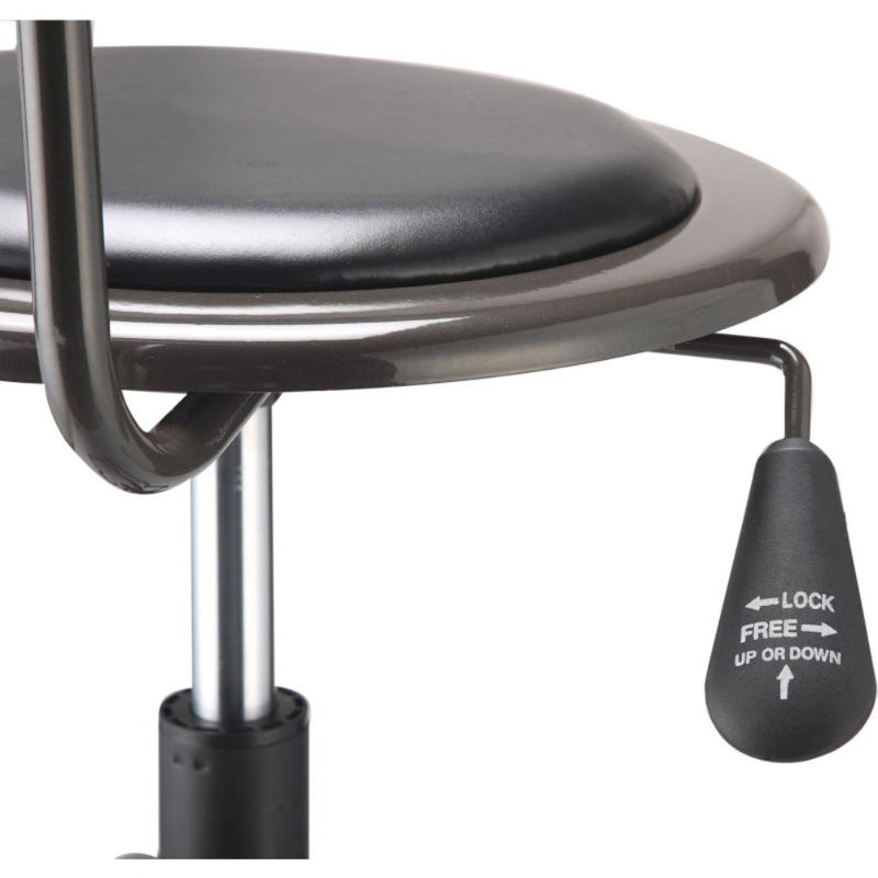 Charcoal Gray Steel Industrial Stool with Black Vinyl Backrest