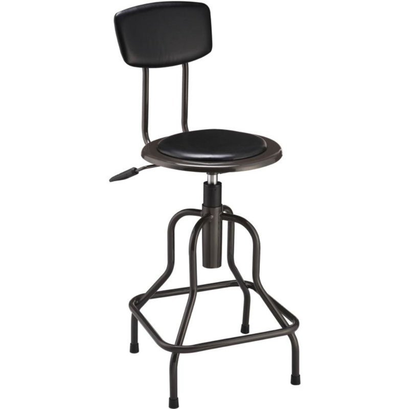 Charcoal Gray Steel Industrial Stool with Black Vinyl Backrest