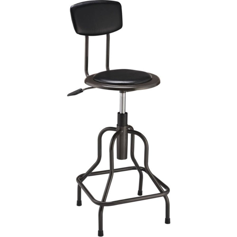 Charcoal Gray Steel Industrial Stool with Black Vinyl Backrest